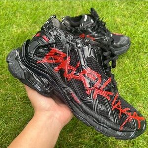 Balenciaga Men's Black and Red Sneakers